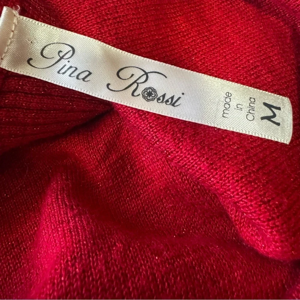 Ribbed Red Cowl Neck Tunic Sweater Women’s Medium Parisian Chic Minimalist